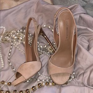 BCBG blush suede heels 37.5 gold stiletto heel